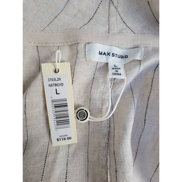 Max Studio Womens Striped Linen-Blend Open Front Jacket Large Ivory New $118 - Picture 3 of 9